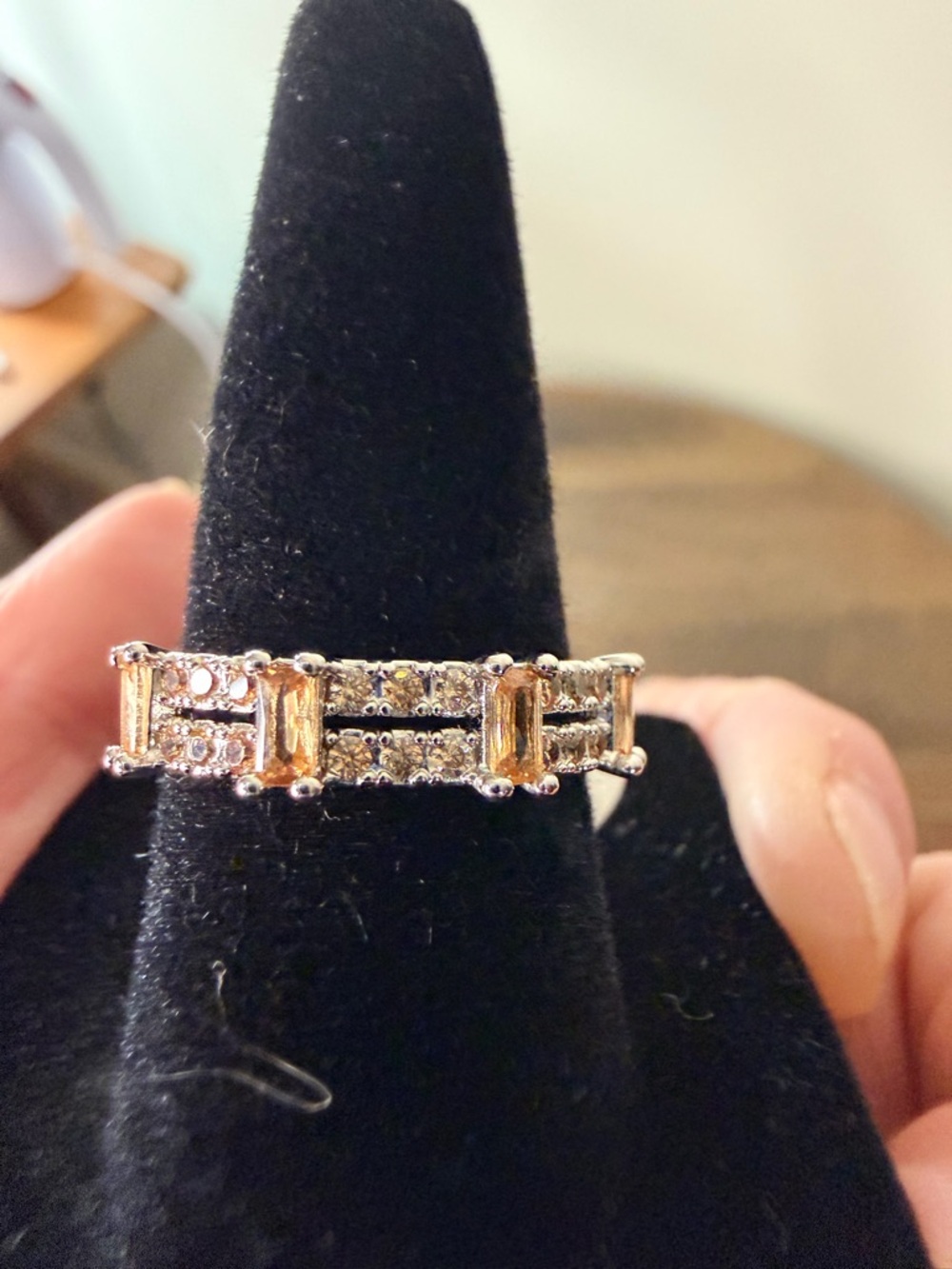 Bomb Party Smokey Topaz and Silver Tone Cubic Zirconia Band Ring Size 7
